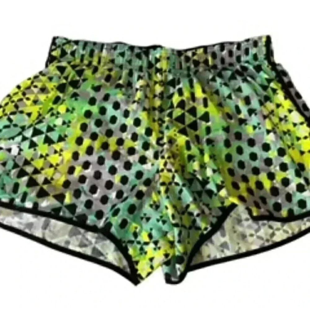 Victoria Secret Sport Geometric Green Print Running Shorts Women’s Sz Medium EUC